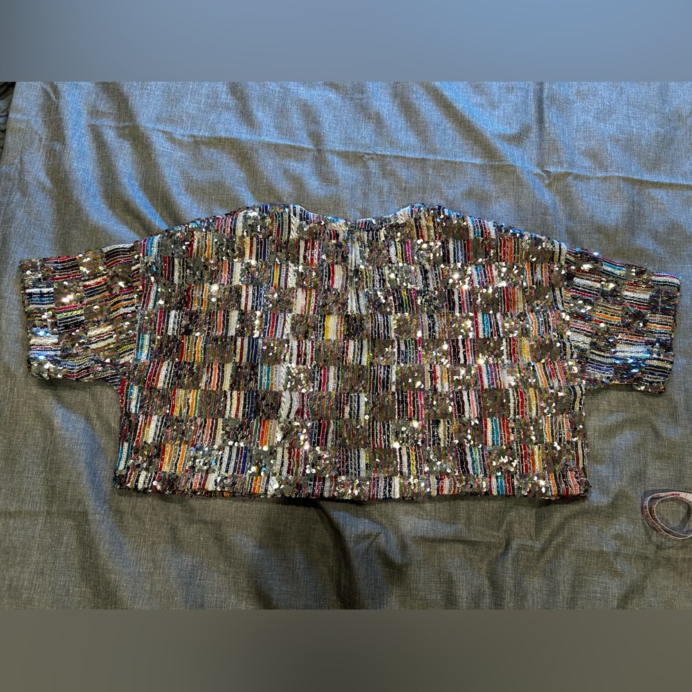 Anna Grace Multicolor Sequin Crop Top - Picture 6 of 12